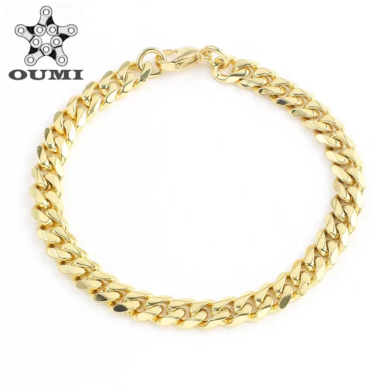 OUMI latest design saudi gold jewelry 14k Gold Stainless Steel Womens Bracelet Cuban Link Chain