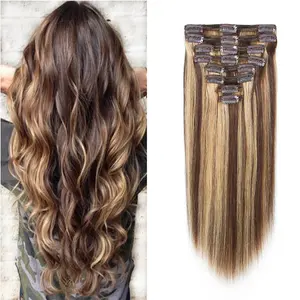 100% silky remy straight balayage clip in human hair extensions