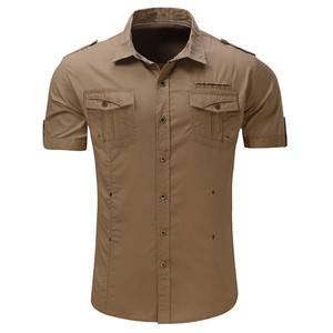 Tasche Cargo in cotone lavate da esterno Color tinta unita con occhiello e <span class=keywords><strong>camicia</strong></span> a manica corta - Product Image 6