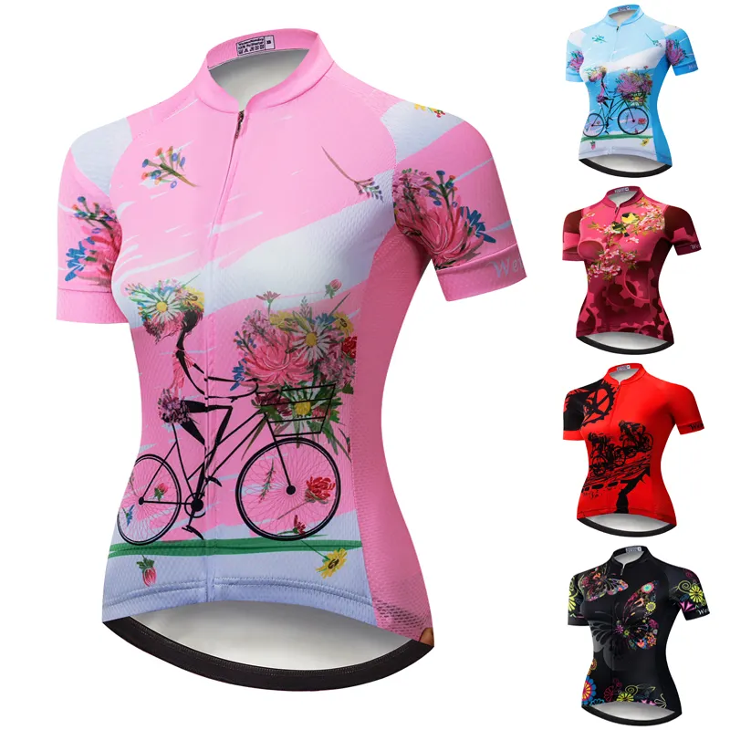 Vente en gros de maillots de cyclisme d'été pour femmes à manches courtes vtt hauts de chemise de vélo vêtements de cyclisme avec poches réfléchissantes