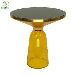 Modern Nordic Style Decorative Small <strong>Coffee</strong> <strong>Table</strong> Vintage Round Living Room Furniture Glass Base <strong>Yellow</strong> Bell Side <strong>Table</strong> - Product Image 3