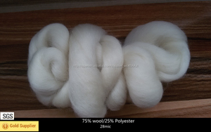 28mic blanco Crudo Mezclado de Lana Superior Roving lana Fibra 75% Uruguay/25% Hilado de Poliéster Fieltro Que Teje - Product Image 2