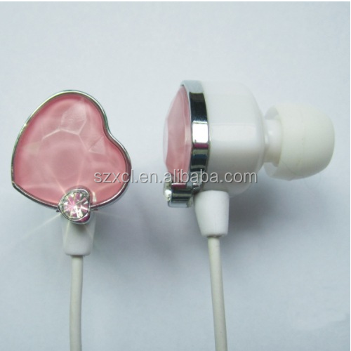 Heart Shaped Gemstone Earphones stone earbud crystal earphones for gift