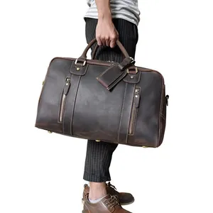 Dreamtop DTG297, новейший дизайн, индивидуальный логотип, дорожная вещевая сумка crazy horse, кожаная мужская сумка с биркой для багажа