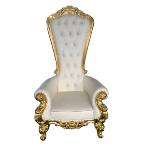 Mobiliário de madeira de luxo, esculpir francês barroco branco ouro alta costas de couro queen king throne cadeiras de casamento