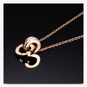 18K vuoto elettrolitico <span class=keywords><strong>roma</strong></span> digitale doppio anello ciondolo collana in acciaio inox con appeso caratteristica accessorio alla moda - Product Image 5