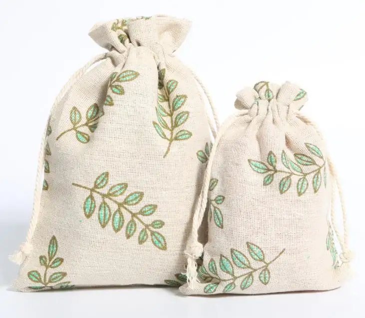 100% Natural organic cotton linen jute drawstring bag