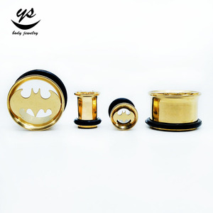 Vergoldeter Edelstahl-Körpers chmuck Single Flare Tunnel Plugs Gummi Hohl schläger Hochzeit Verlobung Vergoldetes Piercing - Product Image 3