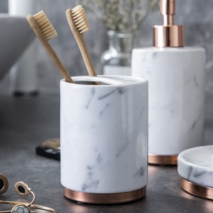 Base in metallo effetto <span class=keywords><strong>marmo</strong></span> 5 pezzi accessori da <span class=keywords><strong>bagno</strong></span> in ceramica - Product Image 4