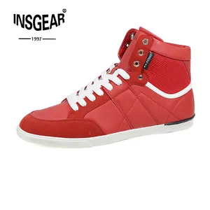 InsG Mens Red Color PU Leather and TPR Rubber Outsole Skate Shoes High Top Custom Sneakers Boots