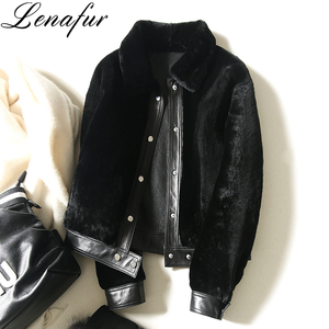 فتاة شابة أزياء أسود بيج الأخضر الداكن الضأن الفراء Shearling منفذها سترات - Product Image 3