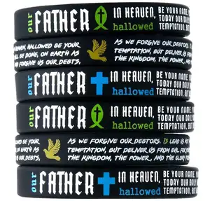 The Lord's Prayer Bible Bracelets w/Christian Fish, Cross, Dove Symbols - Wholesale FACTORY Religious Silicone Wristbands