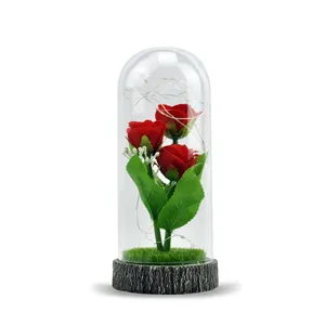 All'ingrosso led string lights cloche glass rose flower dome con base rose flower con luci a led in cupola di vetro