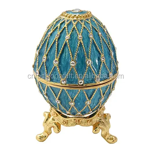 Zin Legering Emaille Crystal Blue Metal Enamel Decoratieve Faberge Ei Voor Pasen Gift