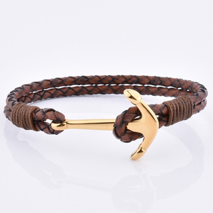 <span class=keywords><strong>Bracelet</strong></span> en <span class=keywords><strong>cuir</strong></span> véritable de haute qualité avec logo personnalisé, ancre dorée, bleu marine, nouveau <span class=keywords><strong>bracelet</strong></span> tendance pour <span class=keywords><strong>homme</strong></span> - Product Image 4