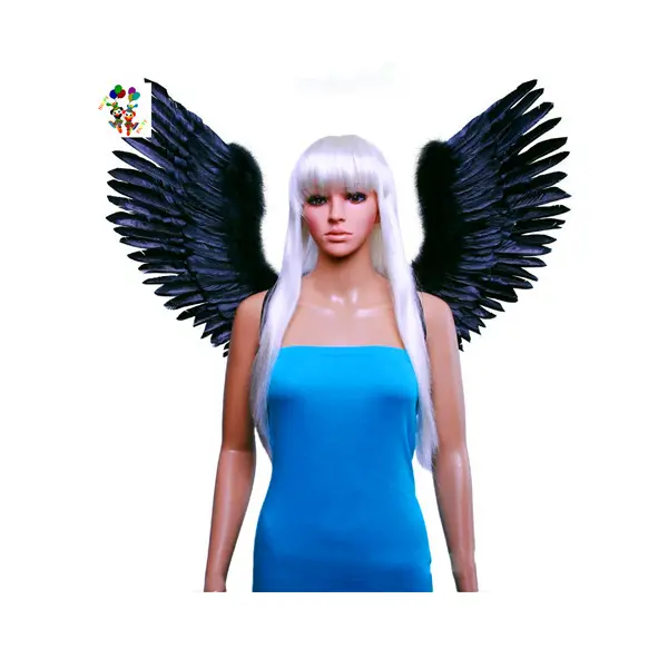 Goth Demon Birds V Shape Open Swing Large Black Feather Angel Wings HPC-0873