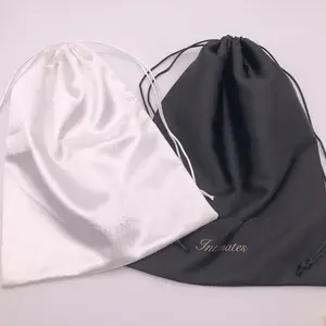 Custom Shiny White Black Silk Drawstring Bag For Swimwear Packaging