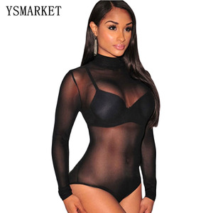 Body de peluche transparente para mujer, mono Bodycon, mono negro de malla transparente con estampado transparente, monos de cuello alto E3278 - Product Image 4