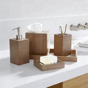 2024 creativo di lusso Eco Friendly accessori da bagno di bambù naturale Set da bagno bicchiere sapone porta portasole - Product Image 2