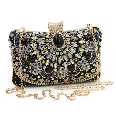 Simulação De Seda Bolsa De Luxo Mulheres Black Crystal Beaded Bolsas High Grade Diamante Evening Bag Clutch Bag 2023