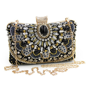 Borsa di lusso di seta di simulazione borse da donna con perline di cristallo nero <span class=keywords><strong>pochette</strong></span> da sera con diamanti di alta qualità 2023 - Product Image 1