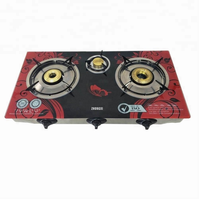 Three Burner Gas Stove Table Top RV Outdoor Use Glass Cooktop High Efficiency Easy Clean
