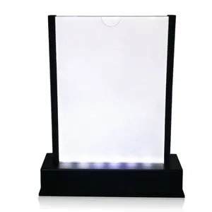 Goedkope groothandel plastic light up restaurant led menu houder plastic tafel menu stand