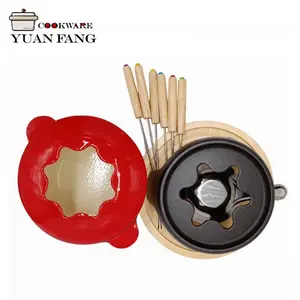 Family Kitchen Use Cookware 17CM Hot Pot Enamel Cast Iron Cheap Mini Cheese/Chocolate Fondue Set