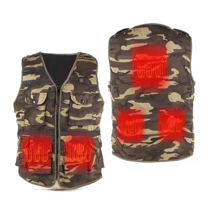 Gilet chauffant camouflage électrique rechargeable USB Gilet décontracté en toile denim avec fermeture à glissière Hiver Automne Chasse Vêtements de travail