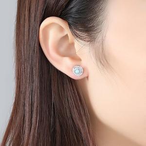 CZCITY 925 Sterling Silver Tiny CZ Paved Halo Round <strong>Opal</strong> <strong>Earrings</strong> for Women <strong>Opal</strong> Jewelry Cute Ear Rings - Product Image 3