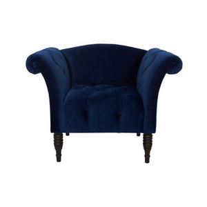 Sillón moderno de lujo de terciopelo con respaldo alto, silla de acento de madera - Product Image 3