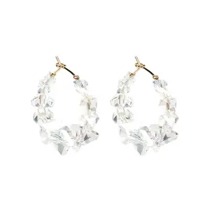 Natural Crystal Earring 925 Silver Post For Women Big Hoop Earrings Jewelry