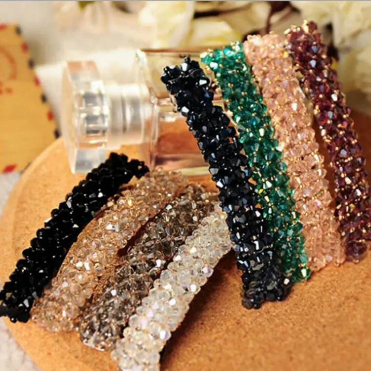 Korean hair accessories handmade beaded hair clips metal spring hair clip classic four-row crystal hairpin