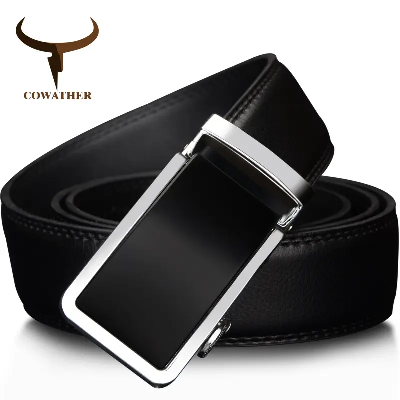 COWATHER 2019 Automatic clasp Metal Belts for Men Cow Genuine Leather Belt high grade new Fashion style Leather Men Belts