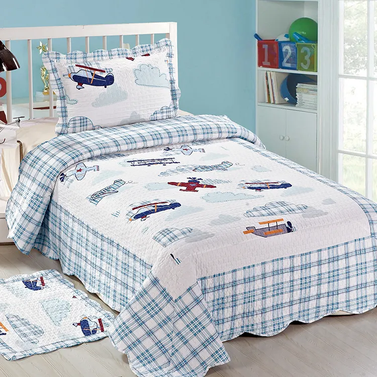 Twin Printed Quilted Children Kids Boy Bedroom Comfortable Bedding Set Quilt