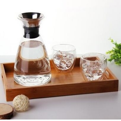 Haonai Hand mouth glass pitcher with lid and spout glass water carafe