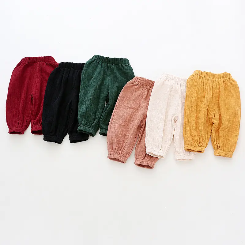 Spring Autumn Solid Color Linen Kids Girl's Boy's Soft Muslin Pants