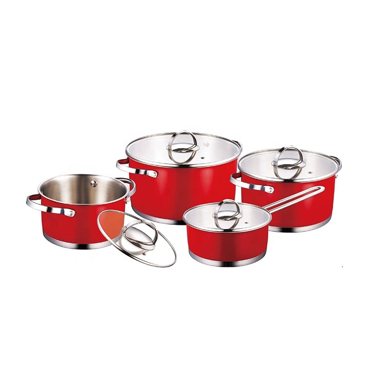 Modern Kitchen Designs Cooking Pot 4pcs Red Stainless Steel Cookware Set