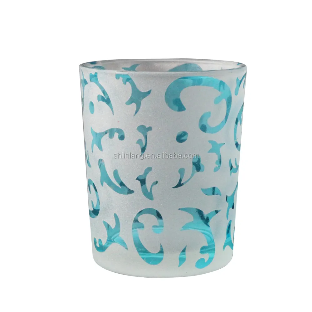 Linlang Shanghai Eigene Matt Glas Kerze Halter Mit Blau Muster Glas Teelicht Tasse