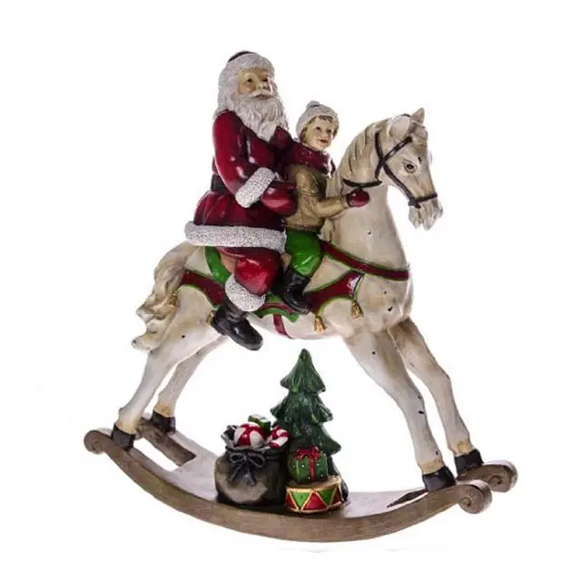 Decoración navideña de Papá Noel y caballo balancín, adorno de mesa de resina