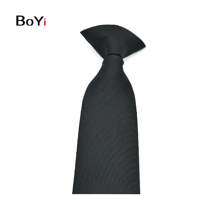 Wholesale price 100% polyester Plain Black Microfiber Clip Tie For Men