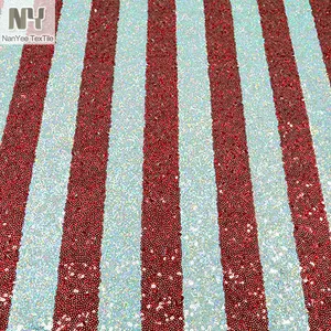 Nanyee Textile Wholesale Red Silver Hologram 4cm Width Stripe Sequin Fabric