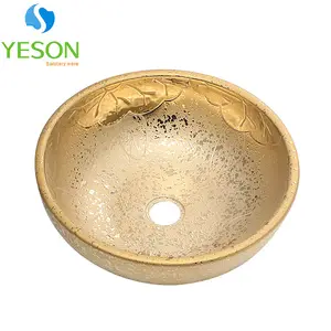 Yeson peralatan sanitasi lukisan emas keramik cuci tangan wastafel
