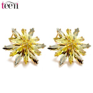 Teemi luxe gros Champange Or <span class=keywords><strong>Marquise</strong></span> Cut Peridot Boucles d'oreilles zircon cubique fleurs pour les femmes Soirée Bar Sexy Bijou - Product Image 1