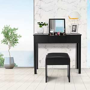 Meubles <span class=keywords><strong>de</strong></span> <span class=keywords><strong>Chambre</strong></span> noire <span class=keywords><strong>Commode</strong></span> Coiffeuse Coiffeuse <span class=keywords><strong>De</strong></span> Maquillage avec Flip Top Miroir 2 Tiroirs et 3 Organiseurs Amovibles - Product Image 4