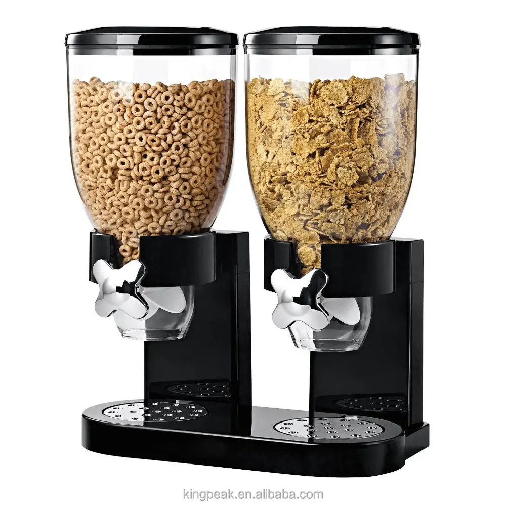 Dispensador de alimentos secos indispensable, máquina dispensadora doble de cereales negros, máquina contenedora de botes de aperitivos de cocina