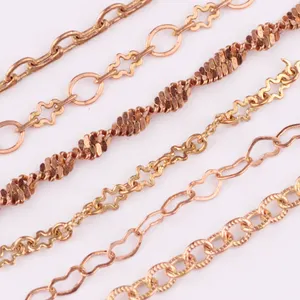 Latest china new model brass jewelry findings type flat heart shape link chains