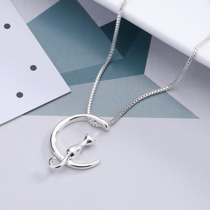 Collier <span class=keywords><strong>pendentif</strong></span> lune Simple et motif <span class=keywords><strong>chat</strong></span>, chaîne courte, couleur argent et <span class=keywords><strong>or</strong></span>, à la mode, nouvelle collection - Product Image 4
