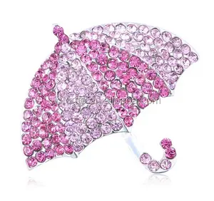 Broche de paraguas personalizado, broche de cristal brillante rosa con diamantes de imitación incrustados
