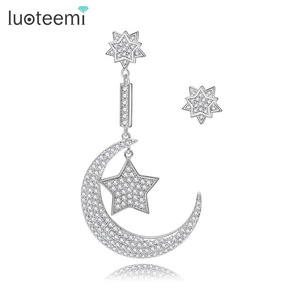 LUOTEEMI Studded CZ Diamond <strong>Earrings</strong> Fine Jewelry Clear Cubic Zircon <strong>Moon</strong> <strong>Star</strong> Asymmetry Glitter <strong>Star</strong> <strong>Earrings</strong> for Women - Product Image 1